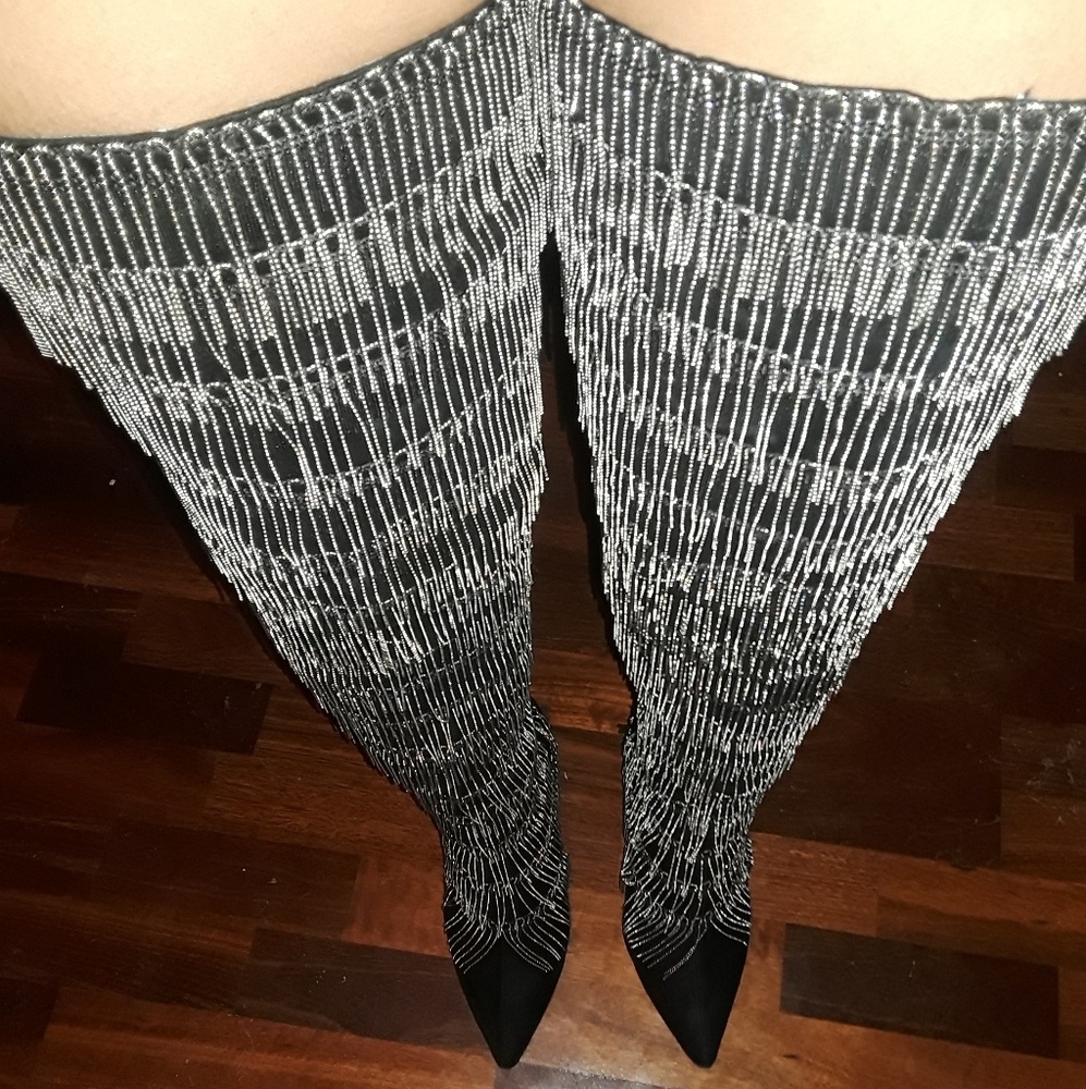 Thigh High Tall Boots w/ Bling Fringe